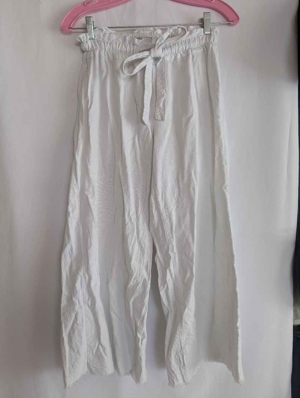 Women's XS Vanilla Star White Linen Crop Pants Wide Leg Summer Waist Tie Beach